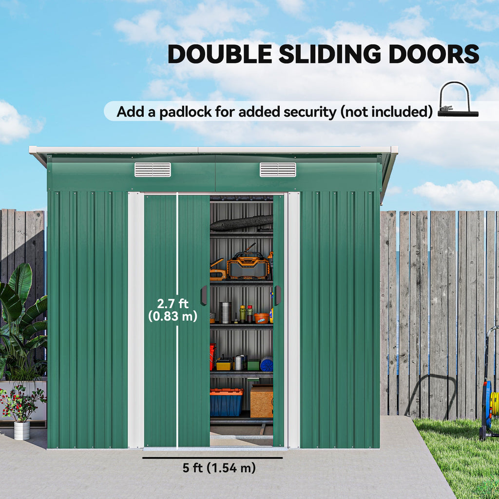 7 x 4ft Outdoor Storage Shed with Foundation Kit, Lean to Metal Garden Shed for Log, Rubbish Bin, Tool, Lawnmower, Bike, Patio and Lawn Use Outsunny