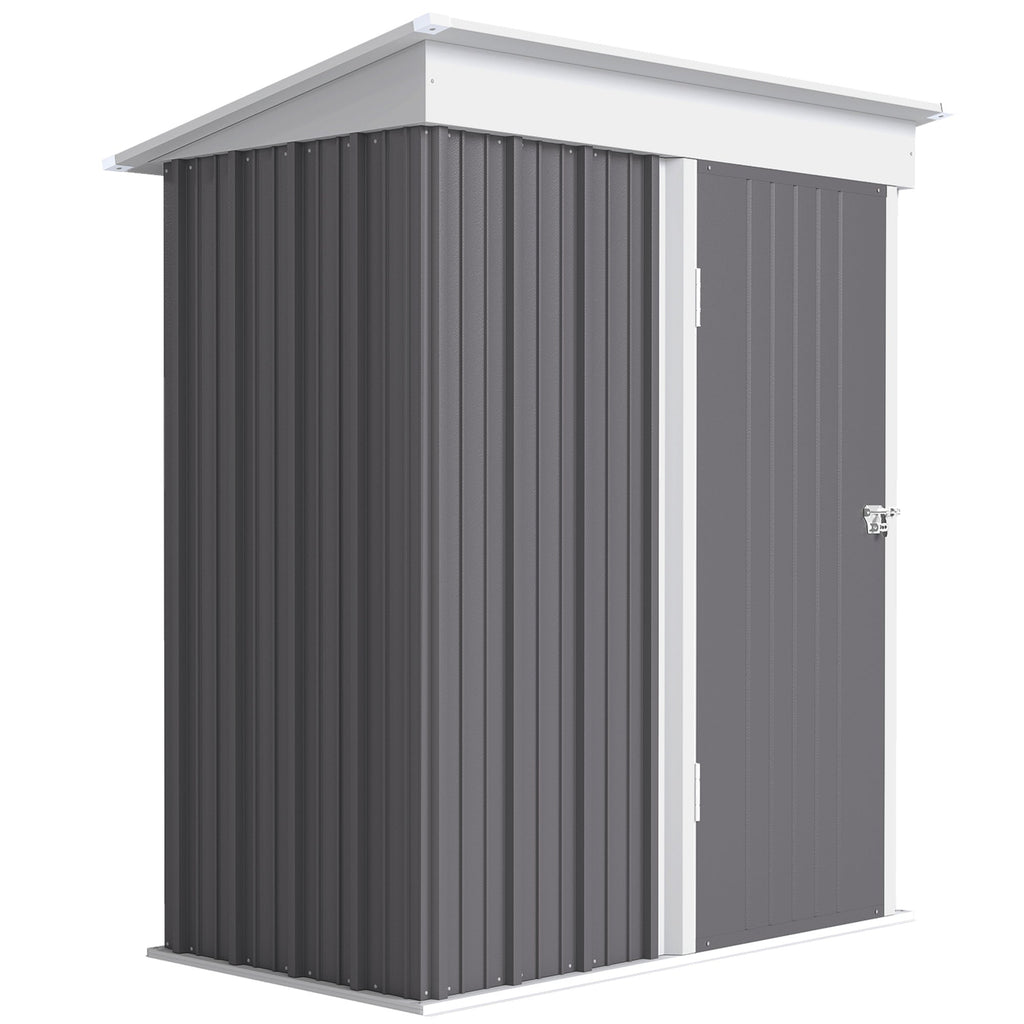 Metal Garden Shed, Outdoor Lean-to Shed for Tool Motor Bike, with Adjustable Shelf, Lock, Gloves, 5'x3'x6' Outsunny