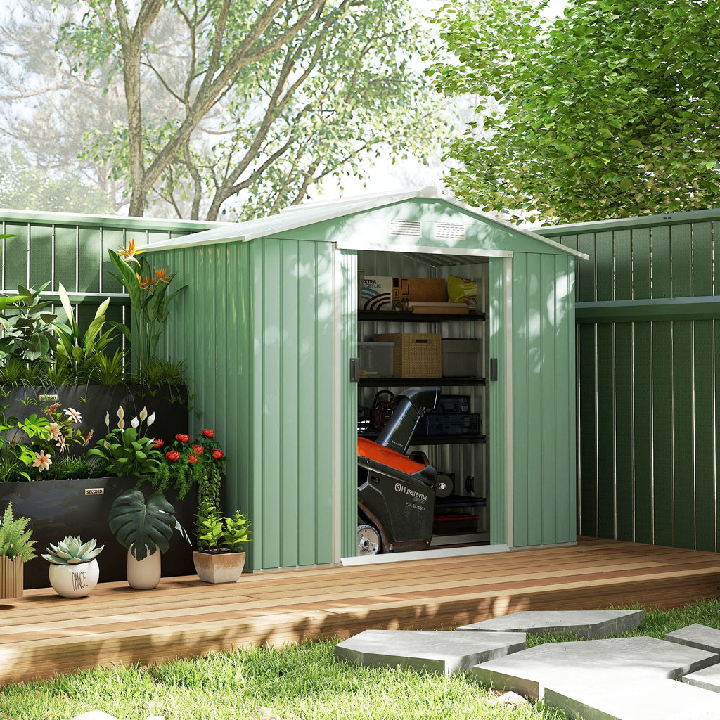 7 x 4ft Metal Garden Shed, Outdoor Storage Tool House with Ventilation Slots, Foundation Kit and Lockable Double Doors Outsunny