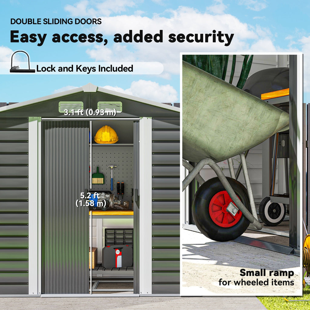 7 x 4ft Garden Shed, Easy to Assemble, Upgraded Galvanised Steel Frame with Foundation Kit, Double Doors with Lock, Outdoor Metal Shed with Vents and Gloves, Garden Storage Shed Outsunny