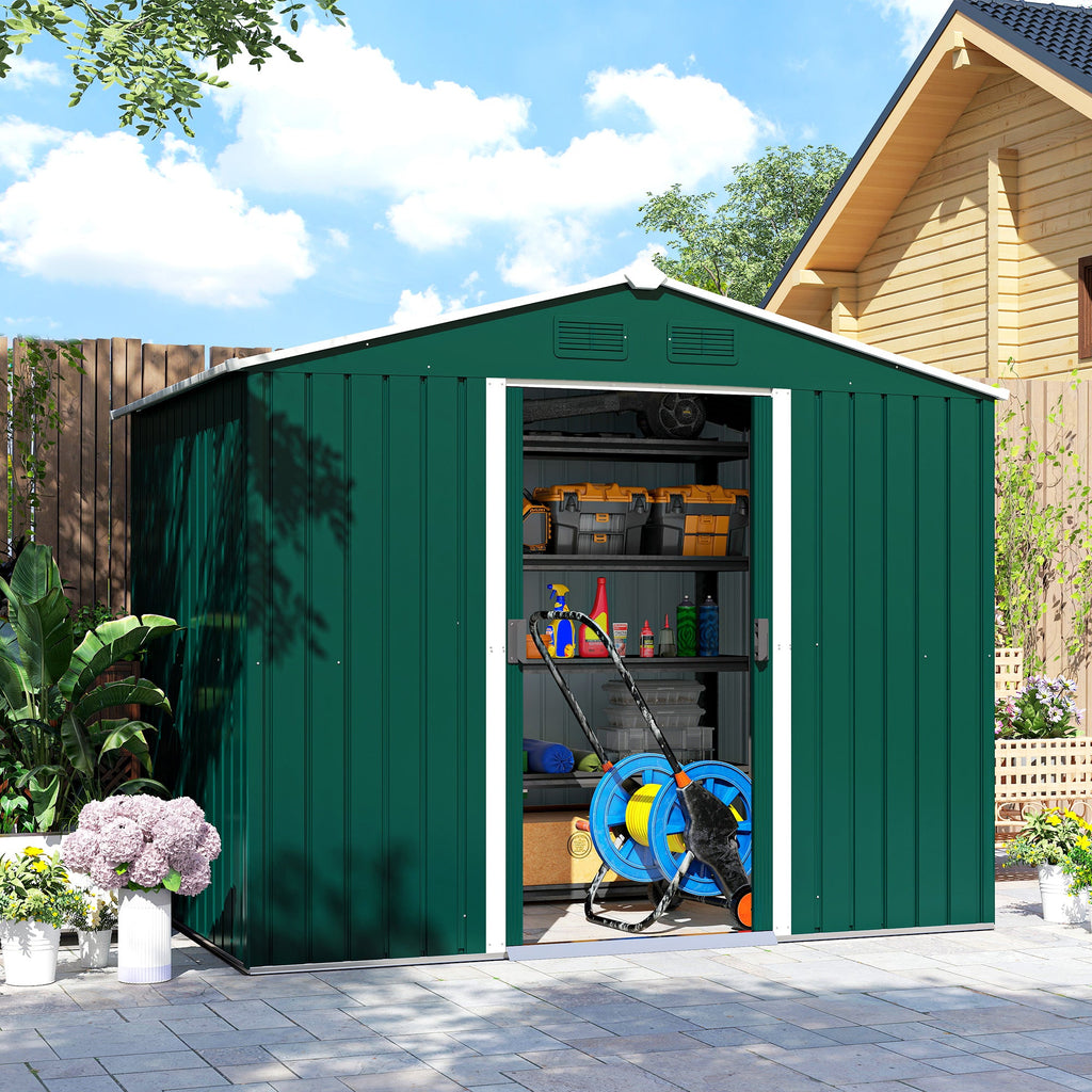 Large Garden Storage Shed, 7.7 x 5.7 with Ventilation Slots and Sliding Doors for Gardeners Outsunny