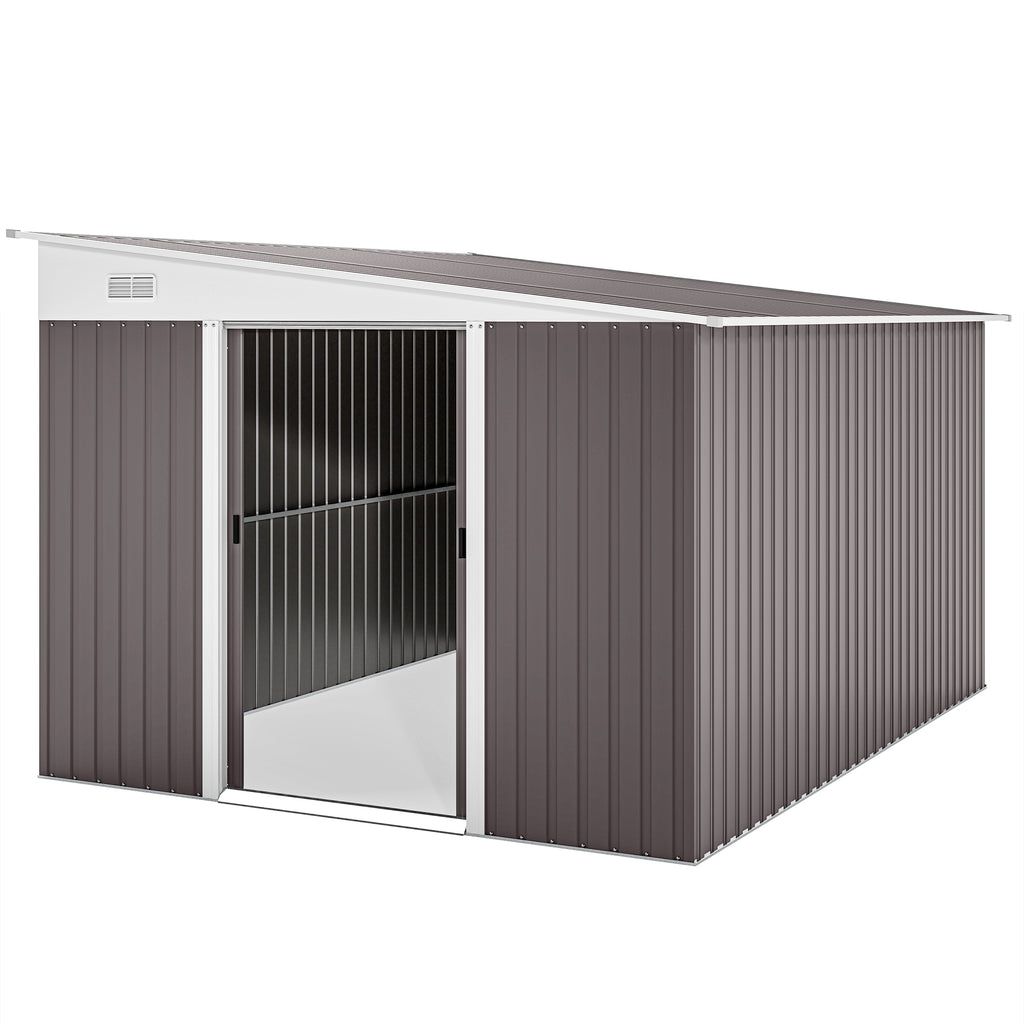 11.3 x 9.2ft Lean to Metal Garden Shed, Outdoor Galvanised Tool Storage House with Double Sliding Doors and 2 Air Vents