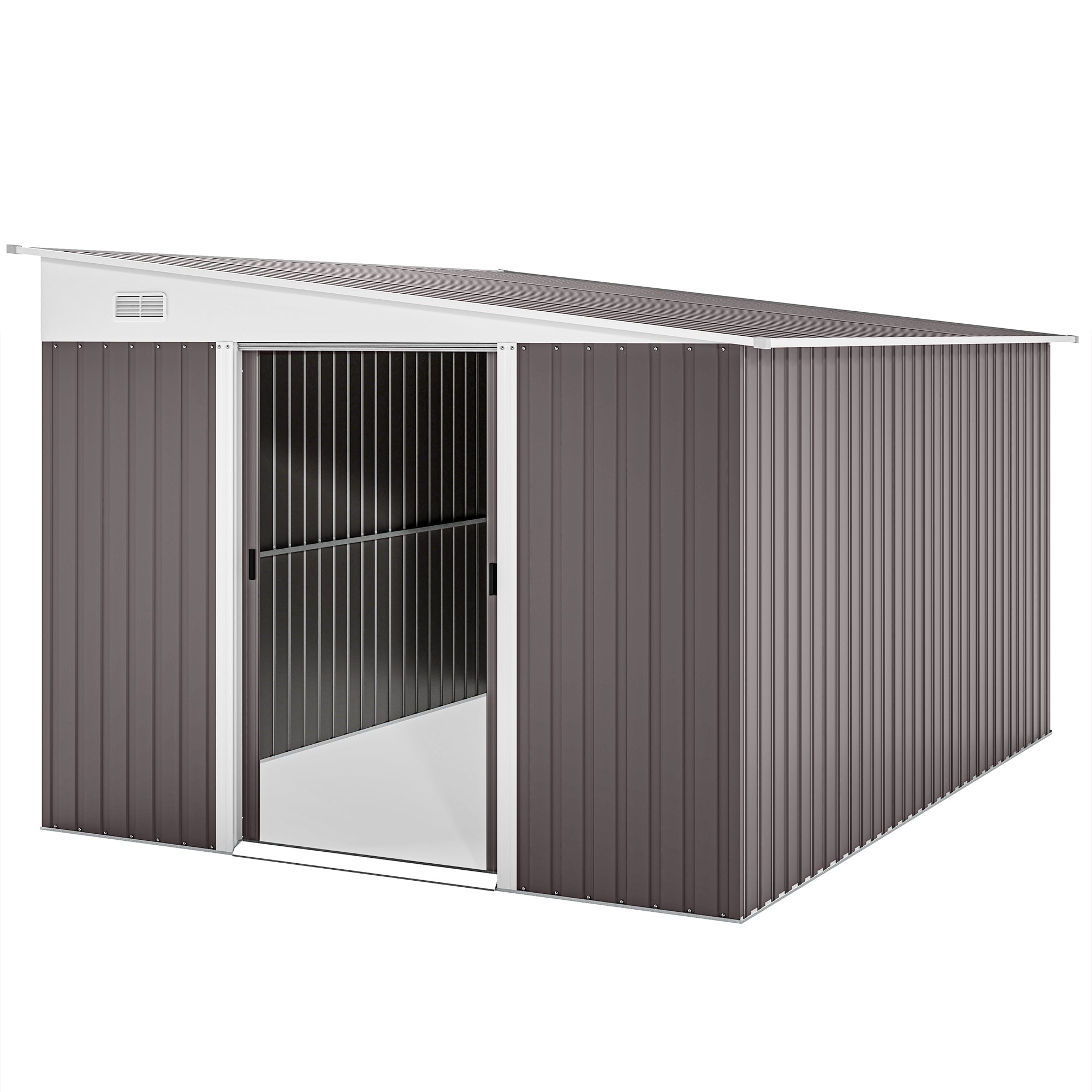 11.3 x 9.2ft Lean to Metal Garden Shed, Outdoor Galvanised Tool Storage House with Double Sliding Doors and 2 Air Vents