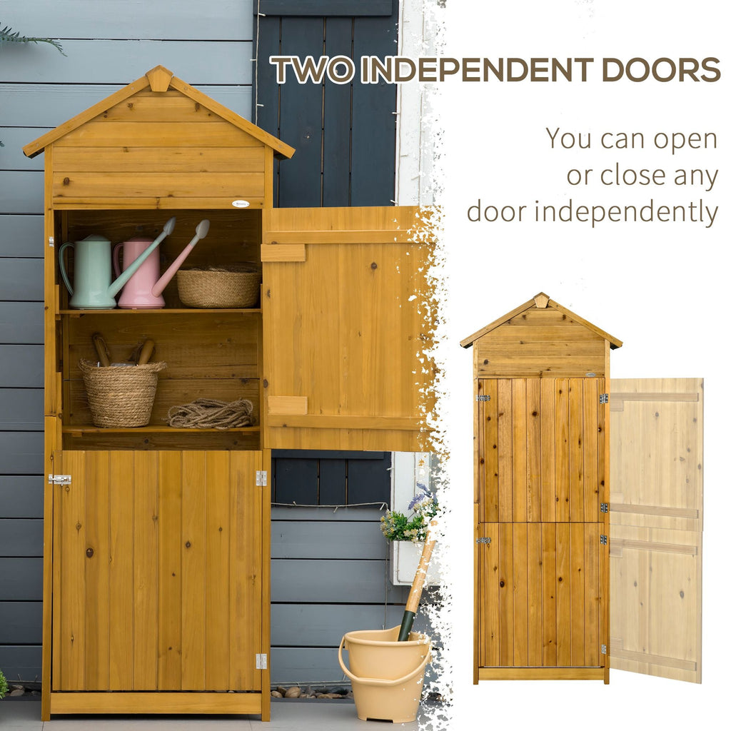 Wooden Garden Storage Shed Utility Gardener Cabinet w/ 3 Shelves and 2 Door, 191.5cm x 79cm x 49cm, Natural wood effect Outsunny
