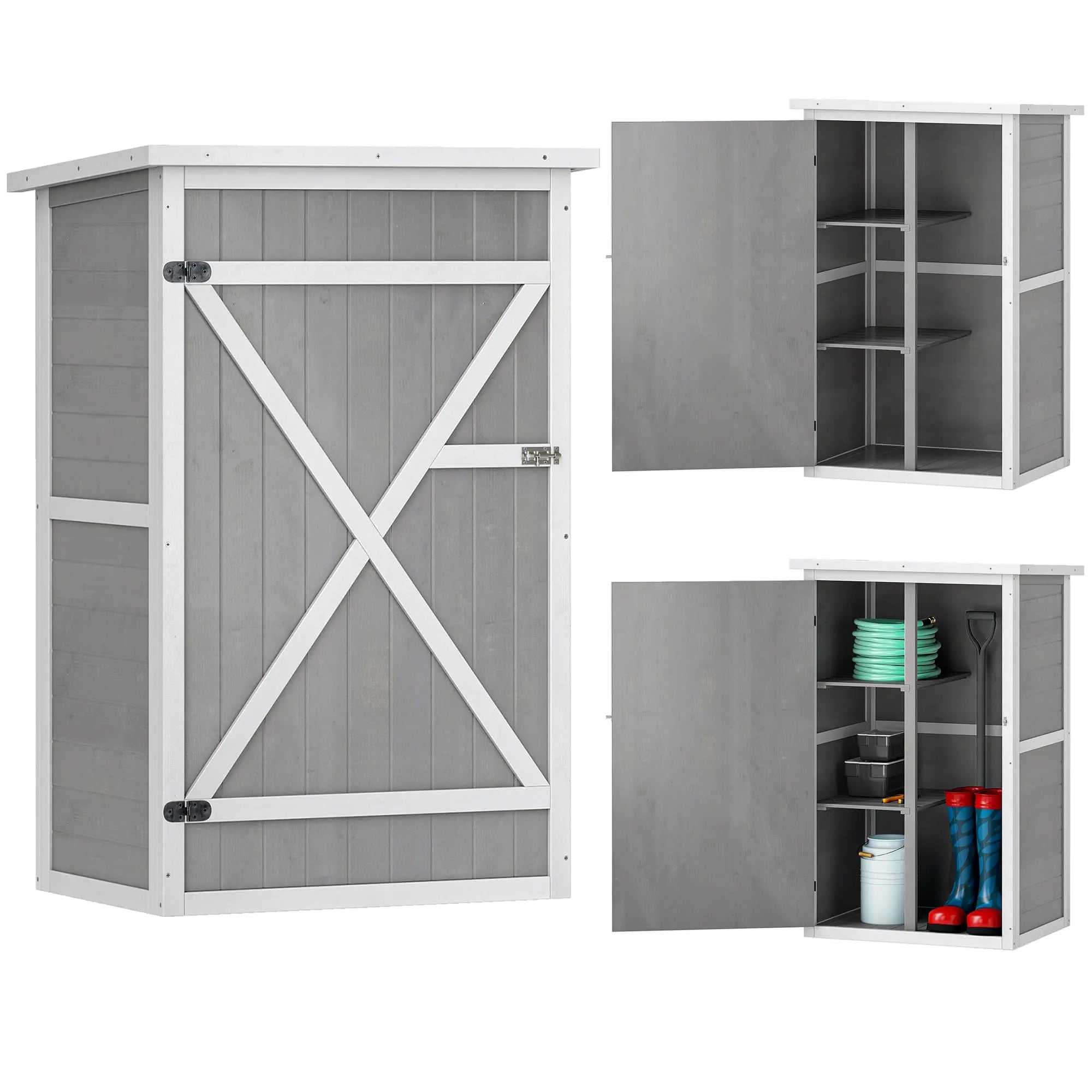 Wooden Small Shed, Garden Storage Shed with Shelves and Bolt Latch, 75L x 56W x115H cm Outsunny