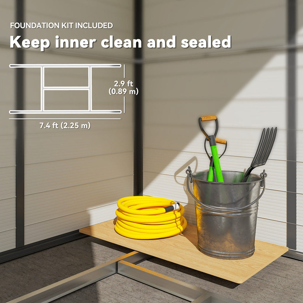 7.9ft x 6.2ft Aluminium Frame and Plastic Wall Shed, with Foundation - Cream White Outsunny