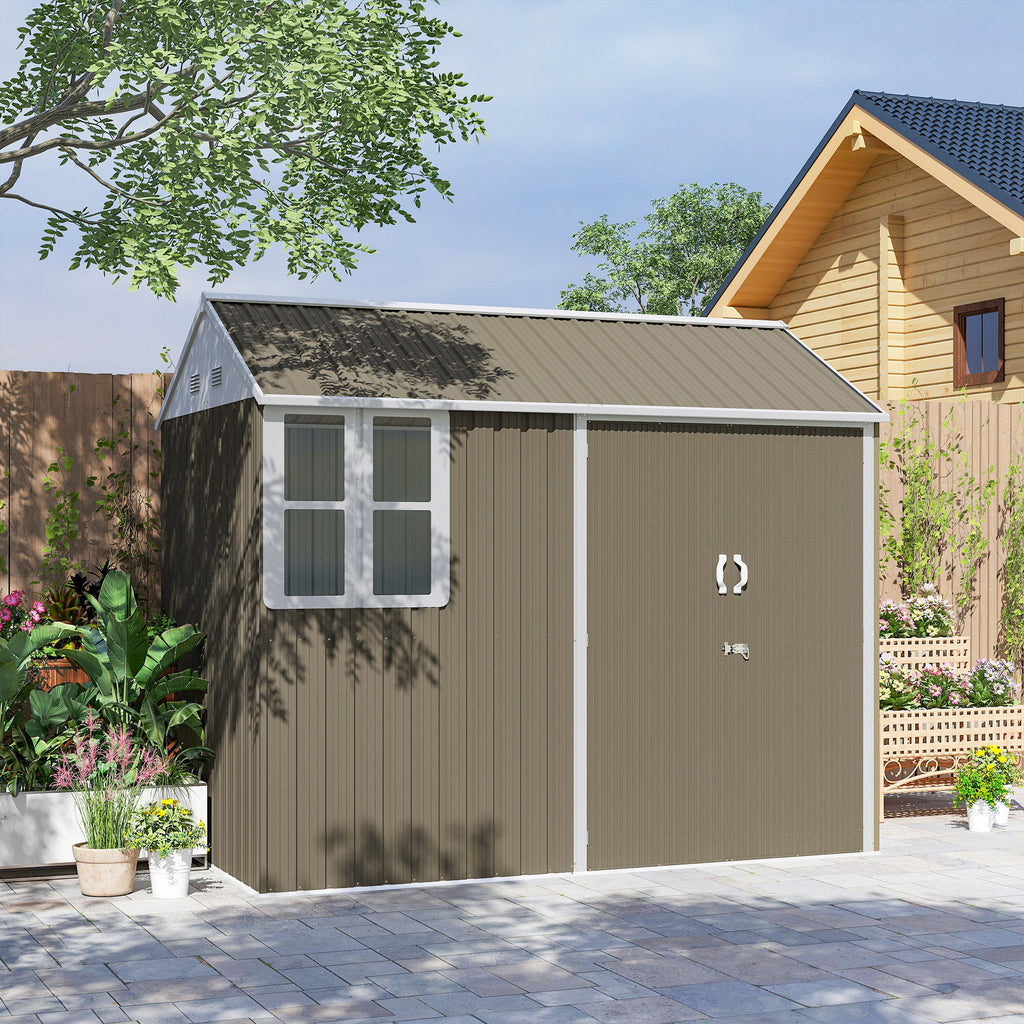 8 x 6 ft Galvanised Garden Shed, Outsoor Metal Storage Shed with Double Doors Window Air Vents for Patio, Lawn Outsunny