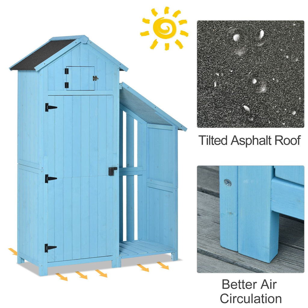 Wooden Shed, Garden Storage Cabinet with Log Store, Waterproof Asphalt Roof and Lockable Door, Narrow Tool Organizer, 130 x 55 x 180 cm Outsunny