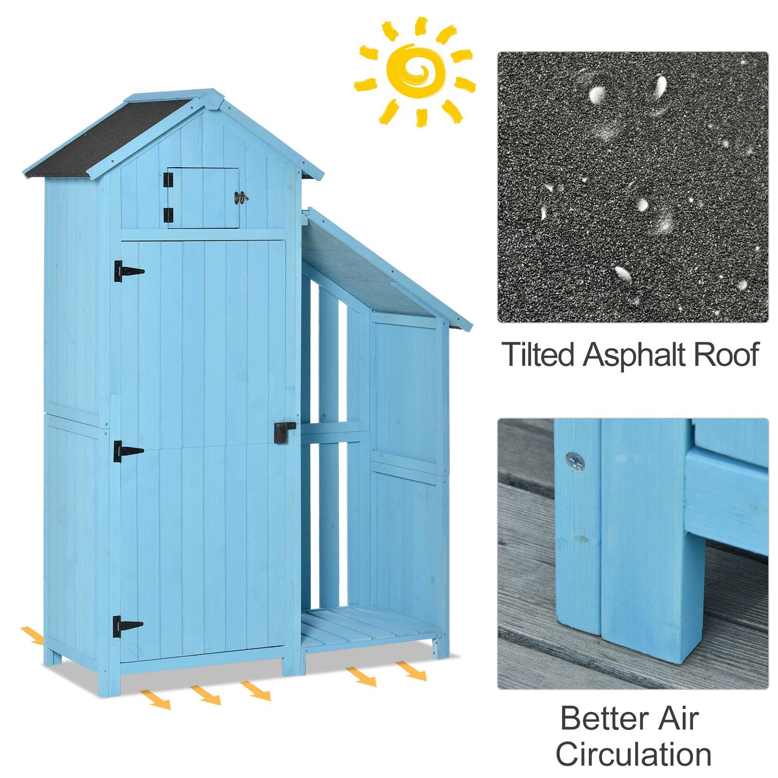 Wooden Shed, Garden Storage Cabinet with Log Store, Waterproof Asphalt Roof and Lockable Door, Narrow Tool Organizer, 130 x 55 x 180 cm Outsunny