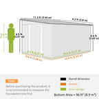 11.3 x 9.2ft Lean to Metal Garden Shed, Outdoor Galvanised Tool Storage House with Double Sliding Doors and 2 Air Vents