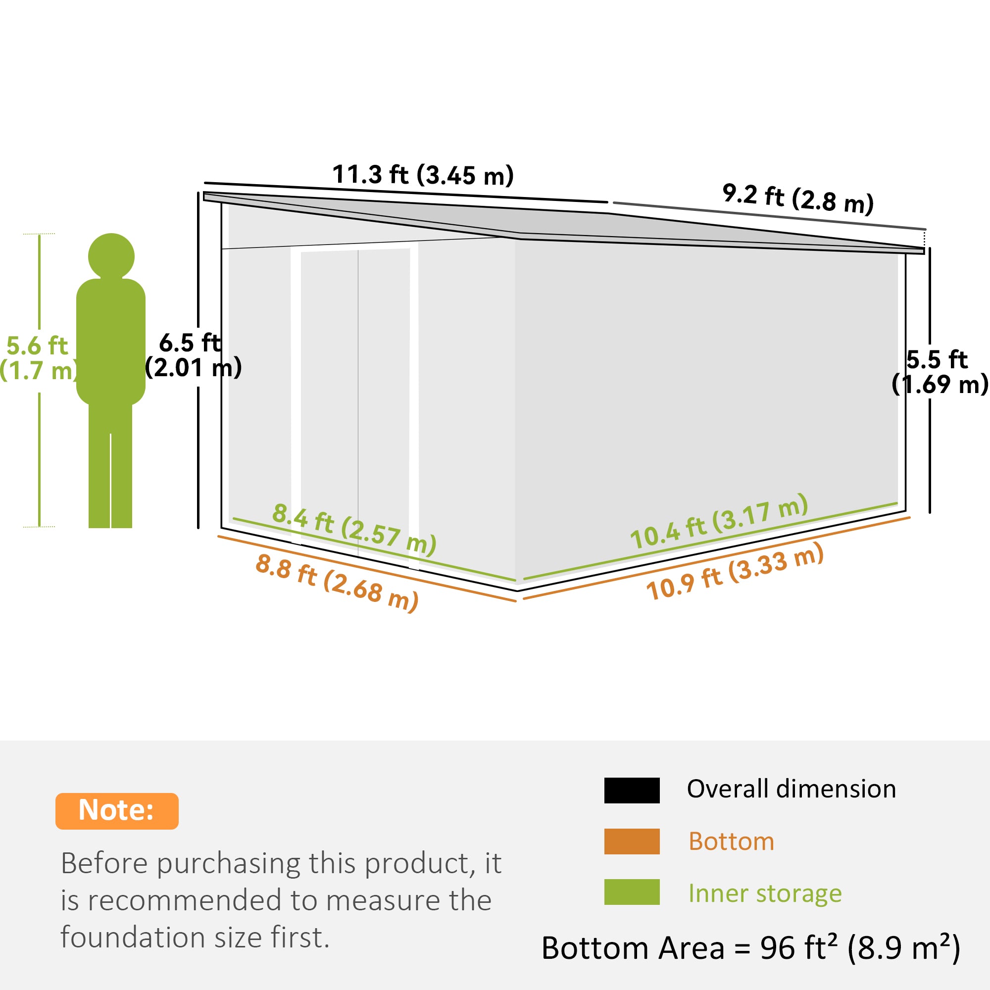 11.3 x 9.2ft Lean to Metal Garden Shed, Outdoor Galvanised Tool Storage House with Double Sliding Doors and 2 Air Vents