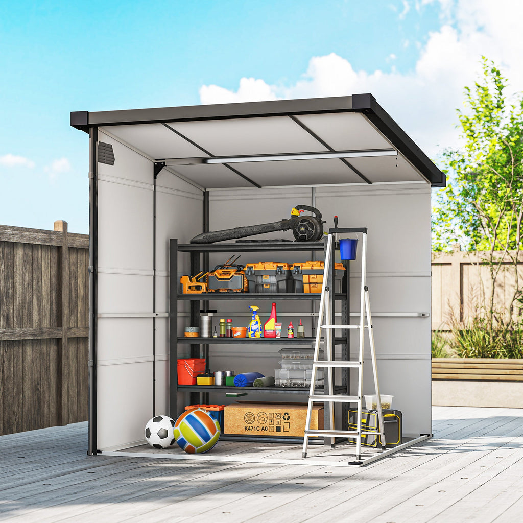 6 x 6ft Outdoor Storage Shed, Plastic Garden Shed with Windows and Air Vents, Outdoor Resin Tool Shed with Latch Doors for Garden, Deck Outsunny