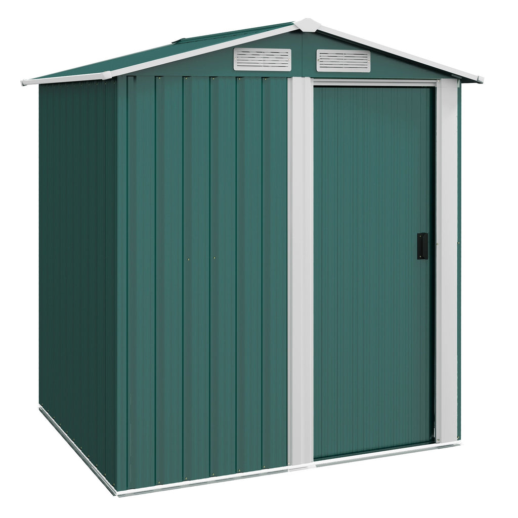 Garden Metal Tool Storage Shed with Sliding Door, Sloped Roof and Floor Foundation, 152 x 132 x 188cm Outsunny