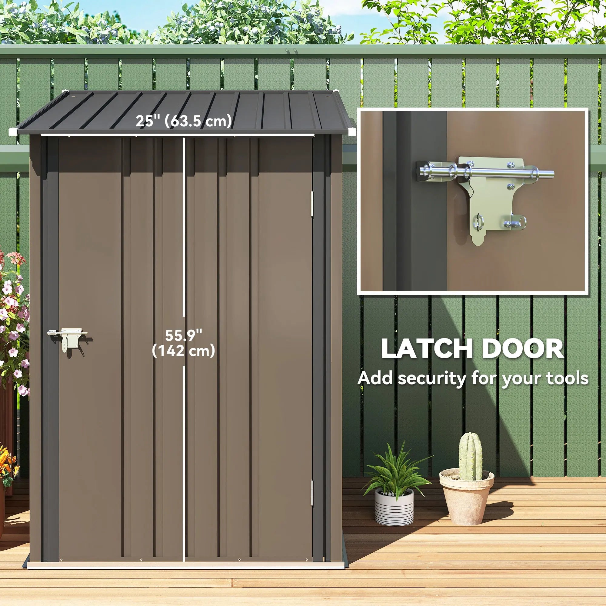 Small Metal Garden Shed 3.3 x 3.4 Lean To Steel Garden Shed with Locking Door, Brown Outsunny