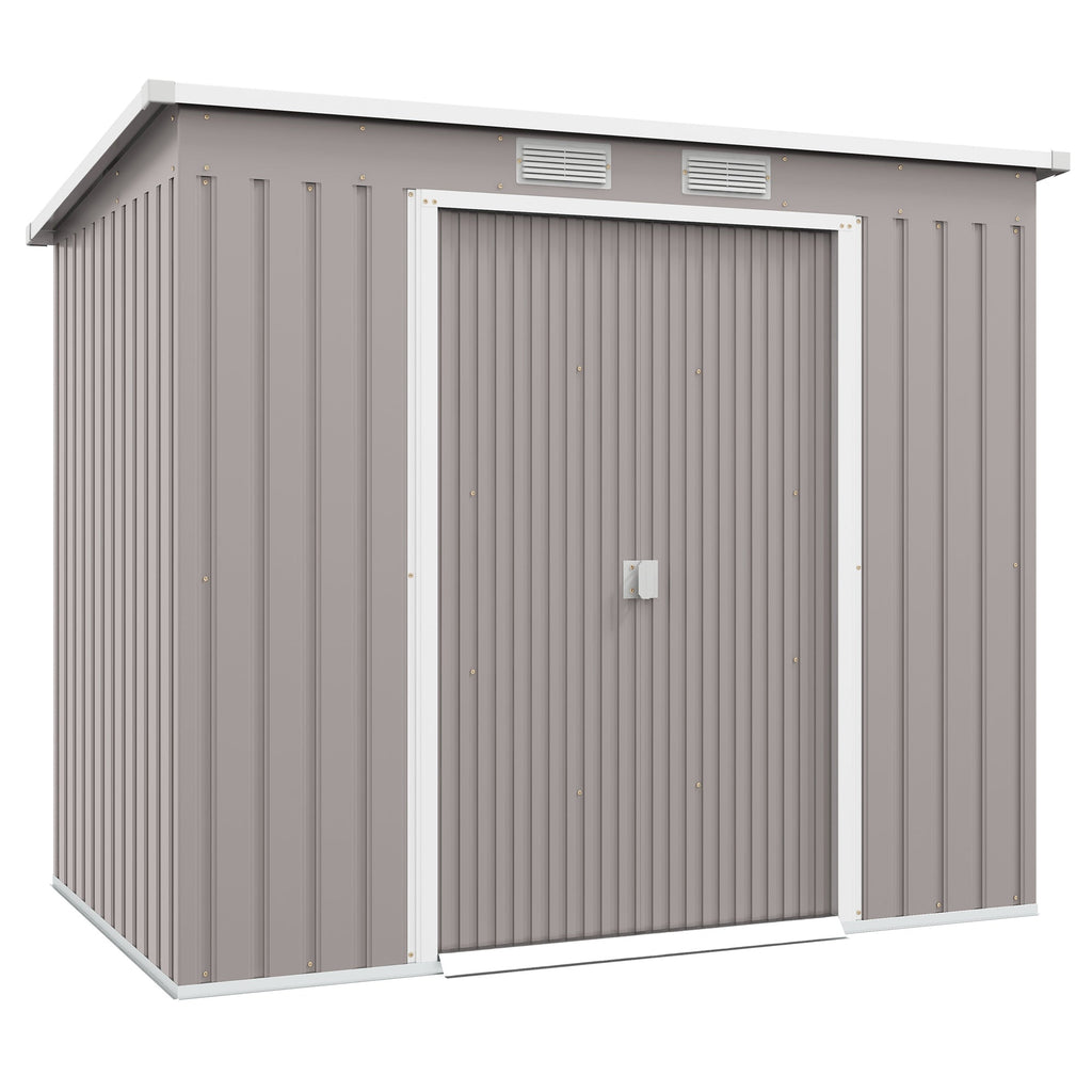 7 x 4 Garden Shed, Galvanised Steel, Metal Lean-to Tool Shed with Foundation Kit Outsunny