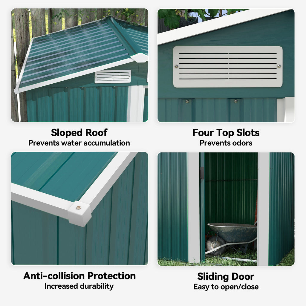 Garden Metal Tool Storage Shed with Sliding Door, Sloped Roof and Floor Foundation, 152 x 132 x 188cm Outsunny