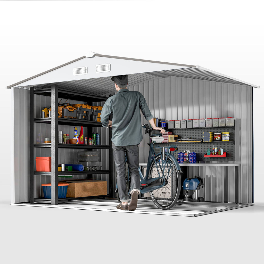 Metal Bike Shed, Mobility Scooter Shed House with Foundation Kit, Ventilation, Doors, 9 x 6FT, Silver Outsunny