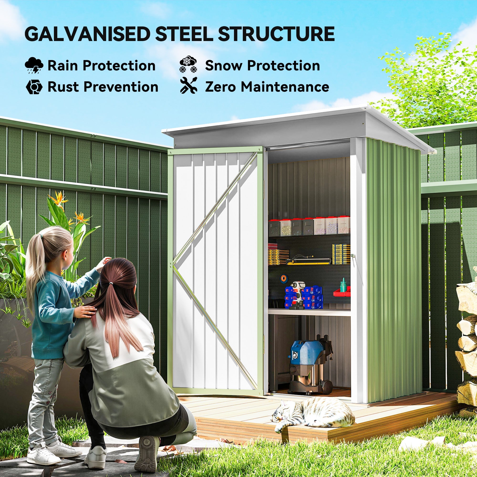 Metal Garden Shed, Outdoor Lean-to Shed for Tool Motor Bike, with Adjustable Shelf, Lock, Gloves, 5'x3'x6' Outsunny