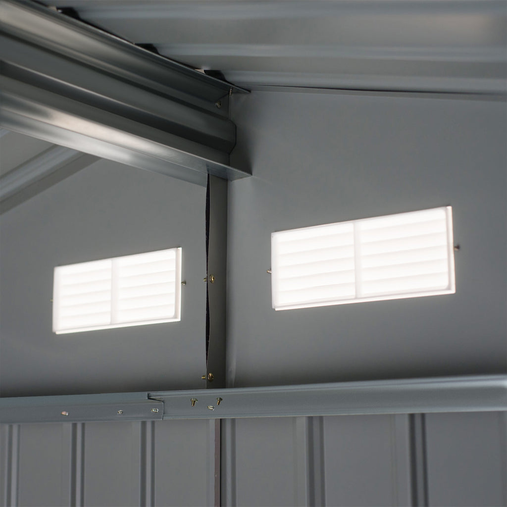 9 x 6FT Outdoor Garden Roofed Metal Storage Shed Tool Box with Foundation Ventilation & Doors Light Outsunny