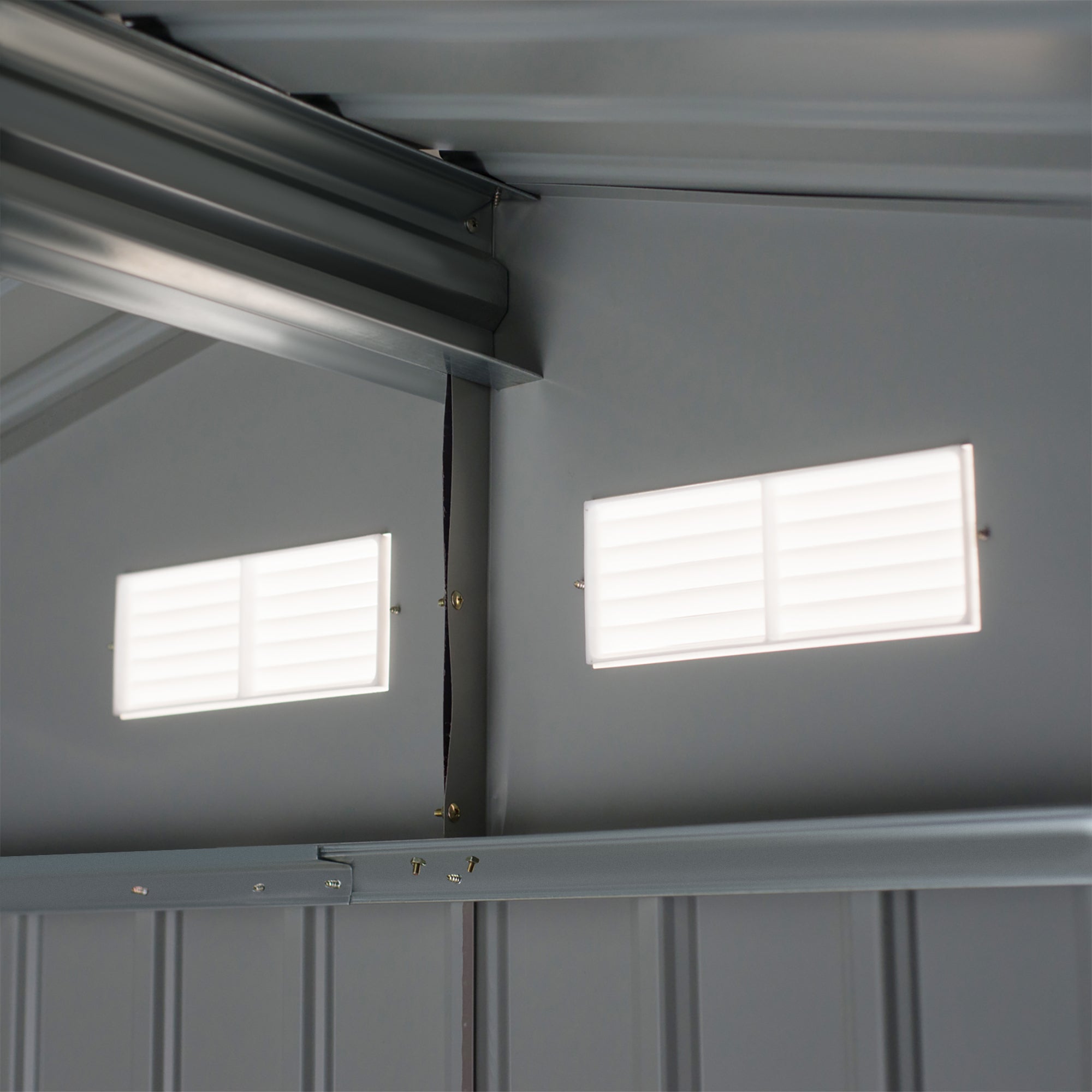 9 x 6FT Outdoor Garden Roofed Metal Storage Shed Tool Box with Foundation Ventilation & Doors Light Outsunny