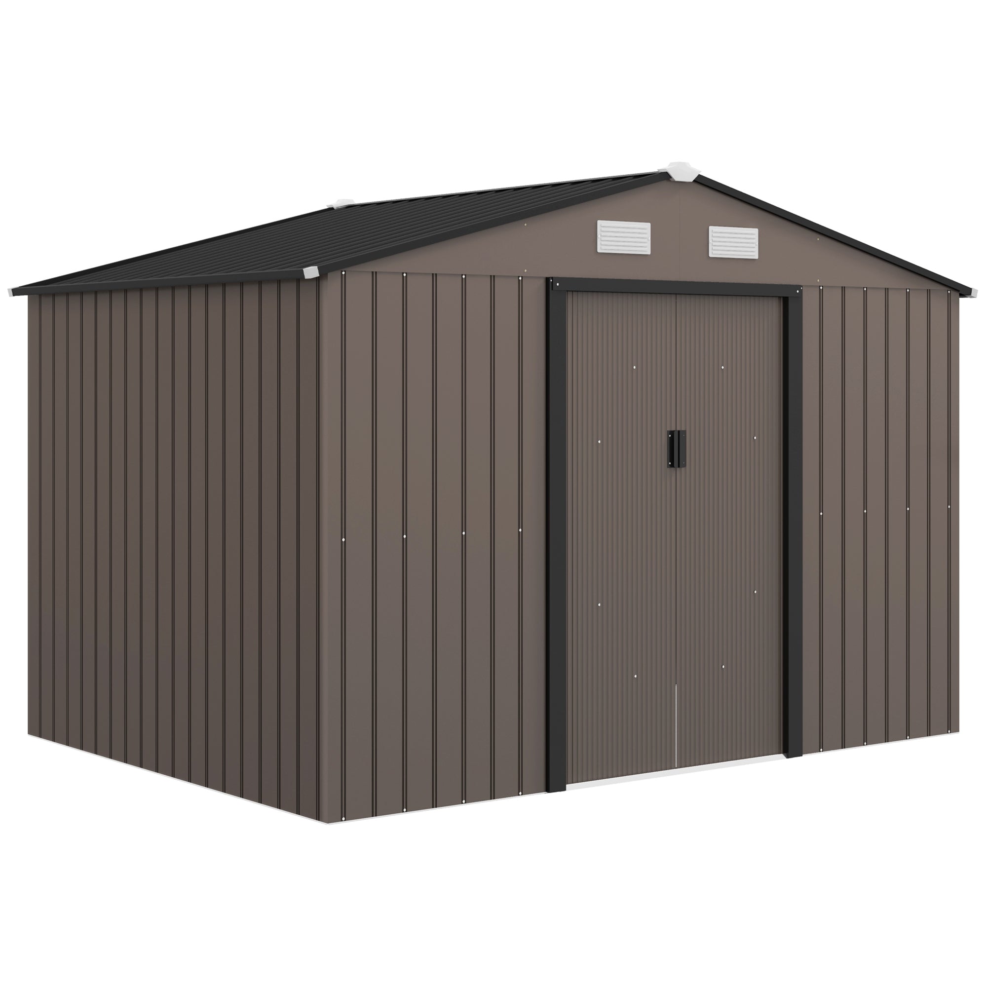 9 x 6ft Metal Garden Shed, Outdoor Storage Tool House with Ventilation Slots, Foundation Kit and Lockable Double Doors Outsunny