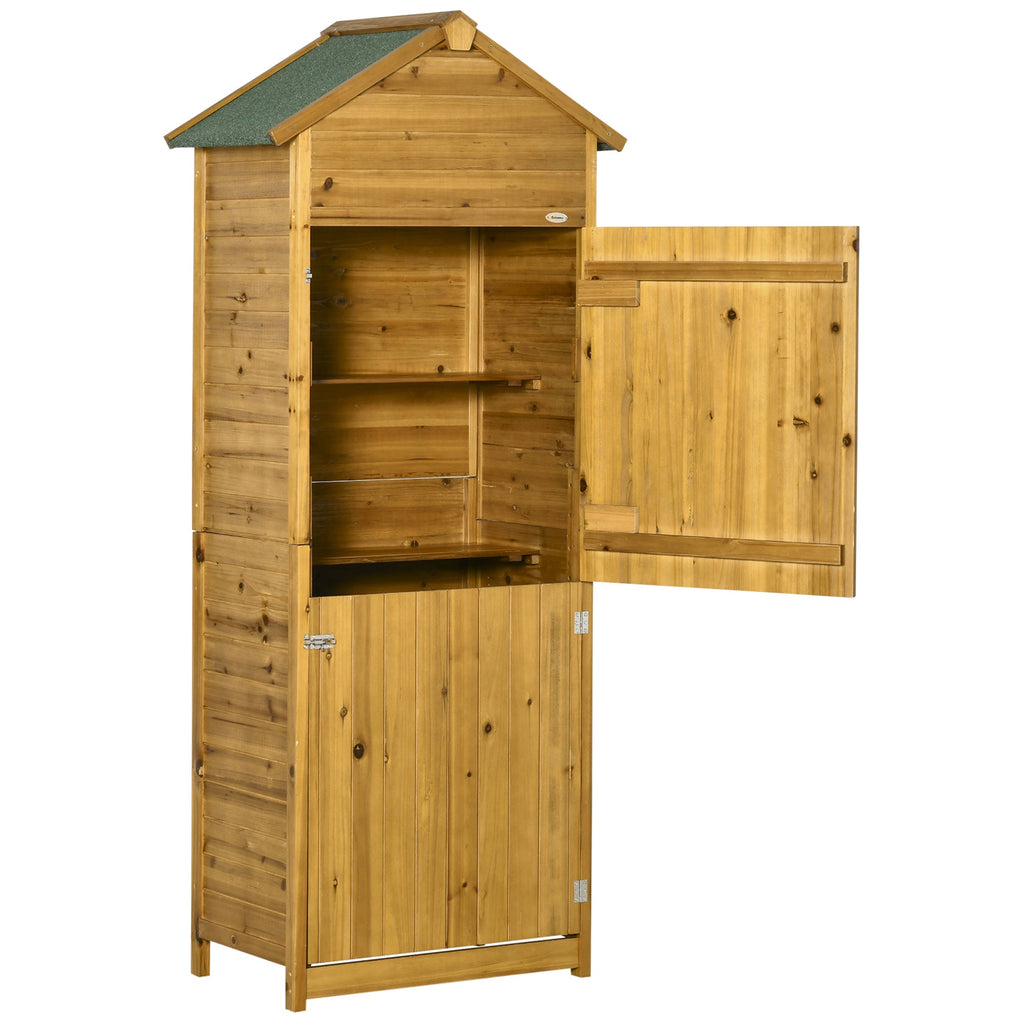 Wooden Garden Storage Shed Utility Gardener Cabinet w/ 3 Shelves and 2 Door, 191.5cm x 79cm x 49cm, Natural wood effect Outsunny