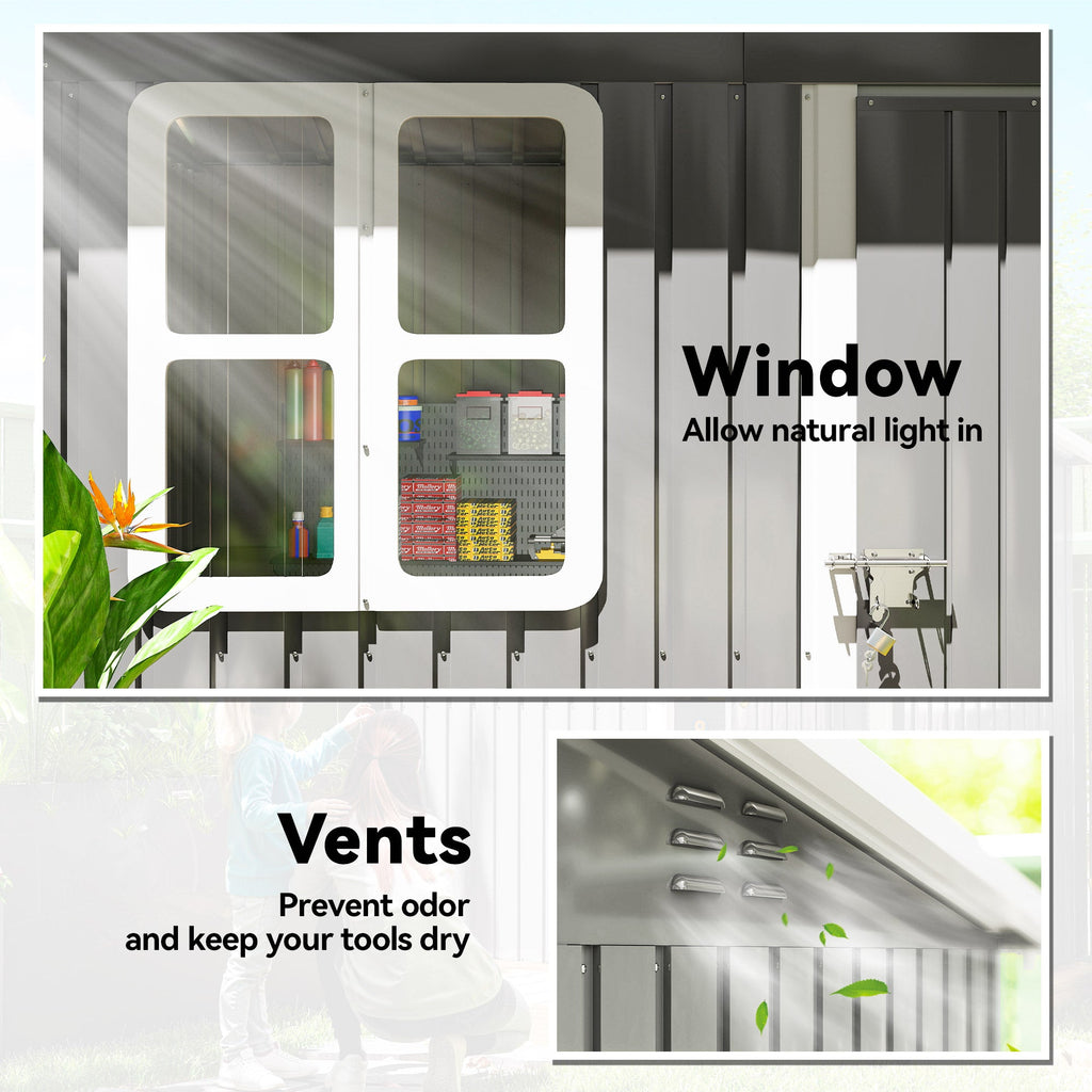 7x4 Garden Shed Galvanised Steel Frame Garden Storage Shed with Lock & Gloves Outsunny