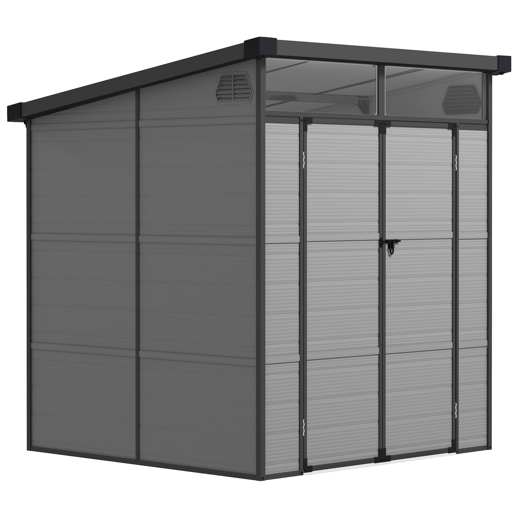 6 x 6ft Outdoor Storage Shed, Plastic Garden Shed with Windows and Air Vents, Outdoor Resin Tool Shed with Latch Doors for Garden, Deck Outsunny