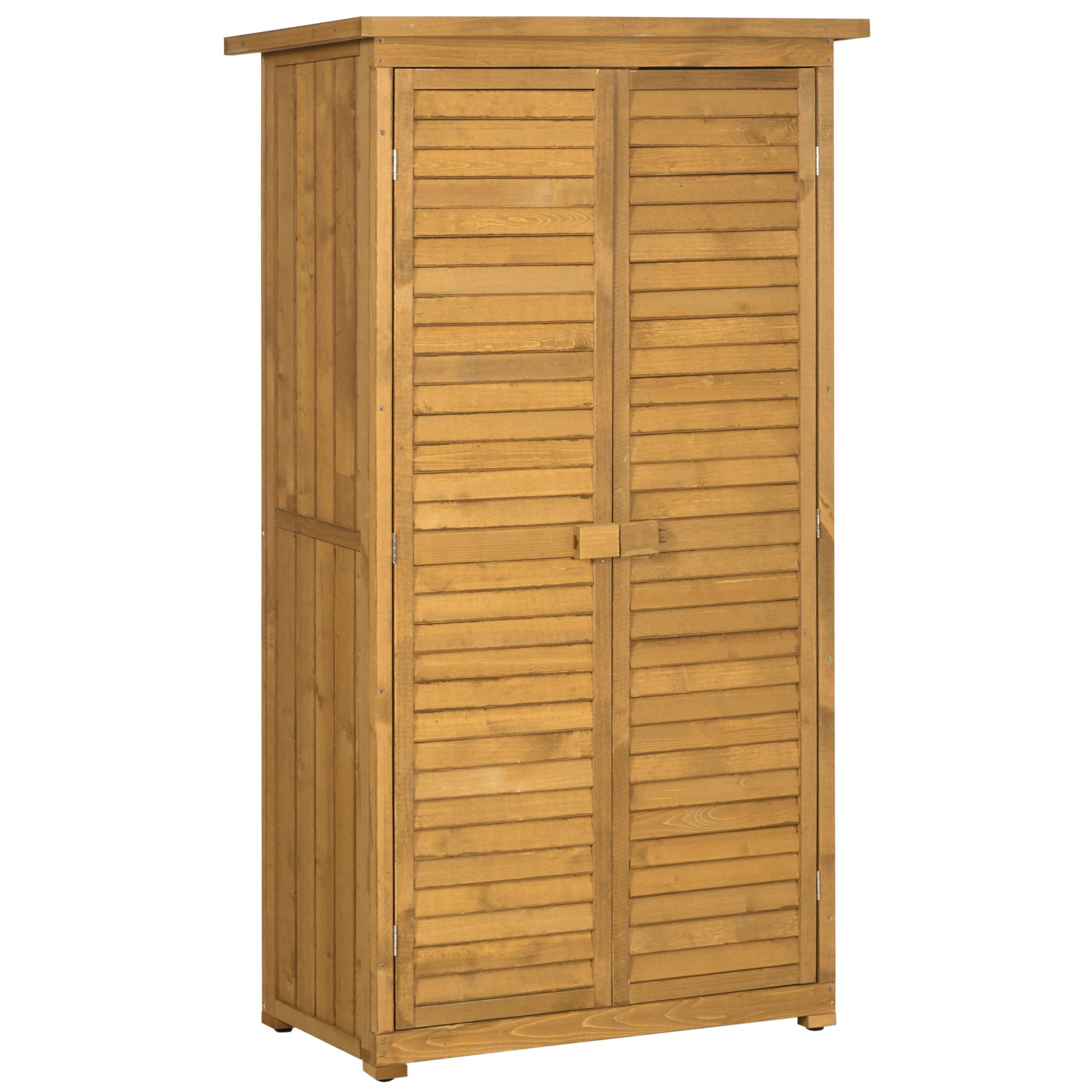 Wooden Garden Storage Shed, Compact Utility Sentry Unit, 3-Tier Shelves Tool Cabinet Organizer with Asphalt Roof and Shutter Design, 87cm x 47cm x 160cm Outsunny