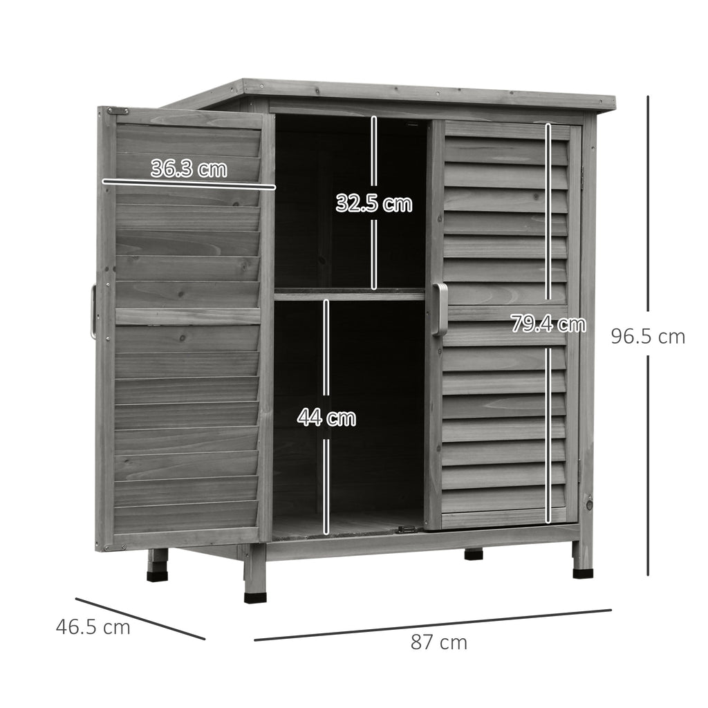 Garden Shed Wooden Garden Storage Shed 2 Door Unit Solid Fir Wood Garage Tool Organisation Cabinet, 87L x 46.5W x 96.5Hcm Outsunny