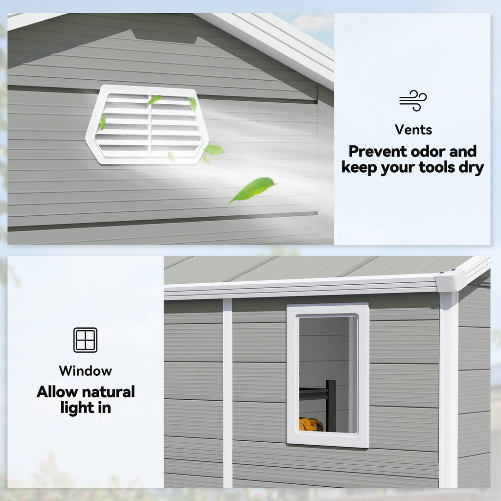 7.9ft x 6.2ft Aluminium Frame and Plastic Wall Shed, with Foundation Outsunny