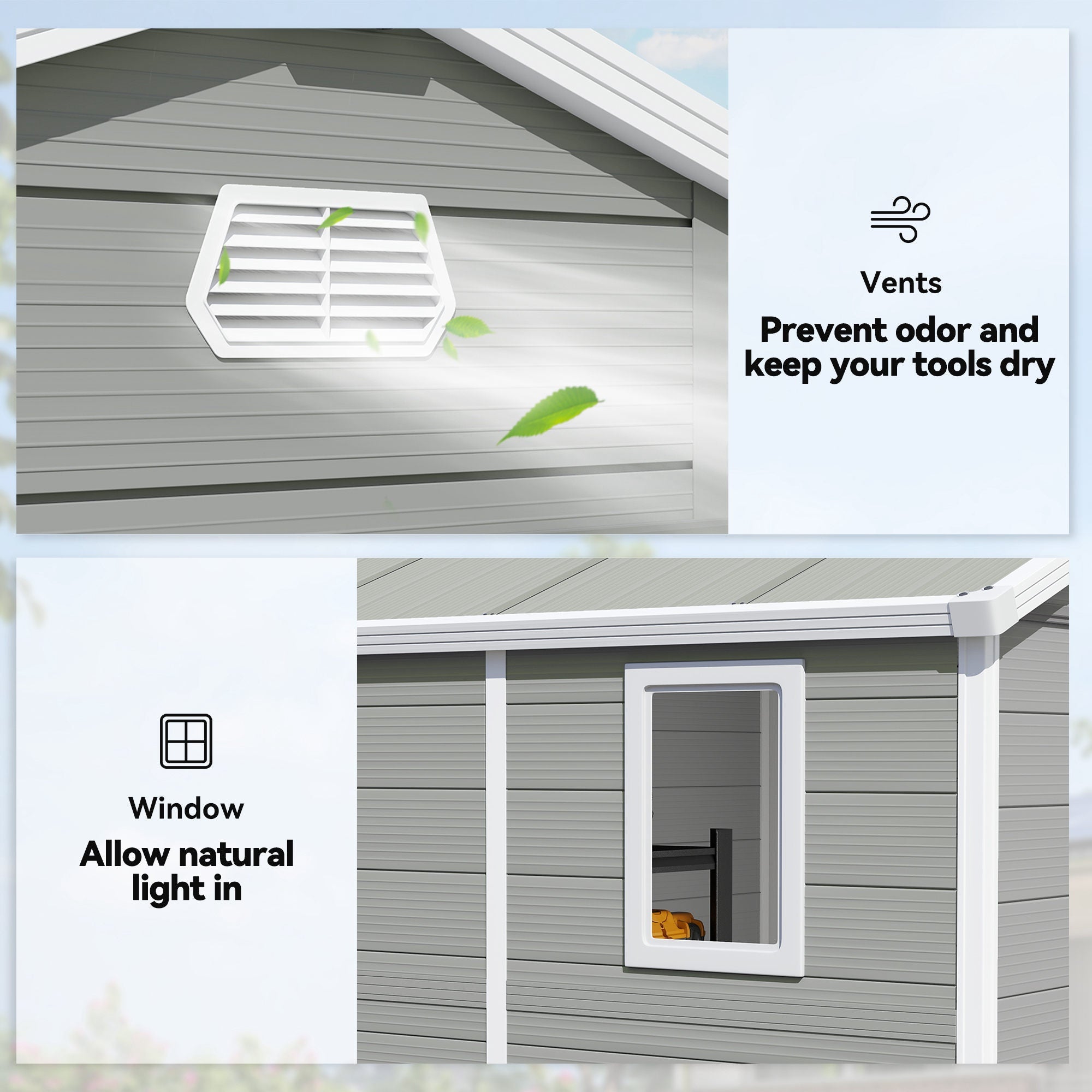 7.9ft x 6.2ft Aluminium Frame and Plastic Wall Shed, with Foundation Outsunny