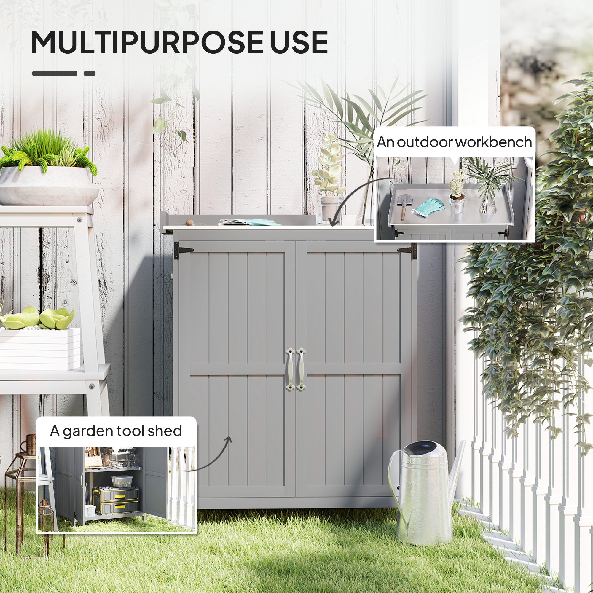Wooden Garden Shed, Garden Tool Storage Shed with Hinged Roof and Shelf, Outdoor Storage Cabinet with Double Doors Outsunny