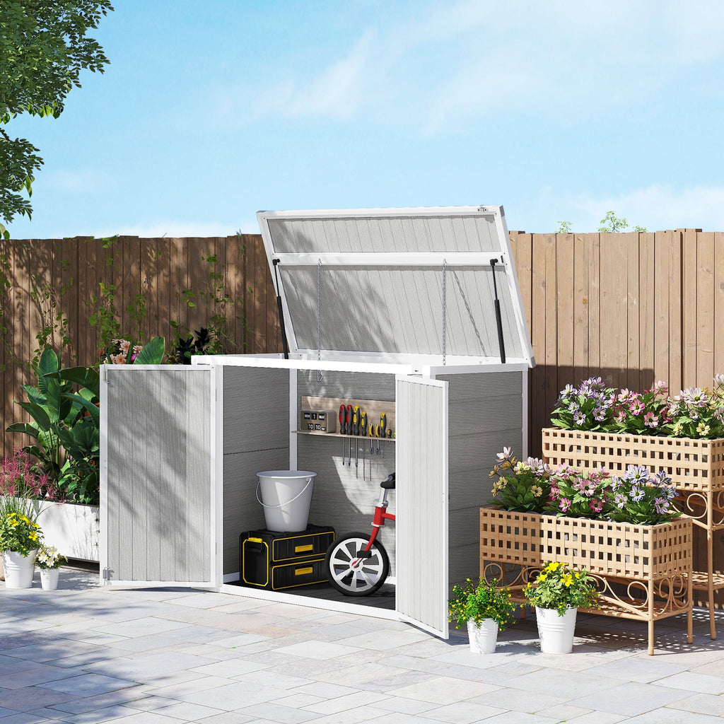 4.7 x 2.5FT Garden Shed, Lockable Outdoor Storage with Openable Lid, Small Shed for 2 Trash Cans, Tools, Patio Outsunny