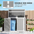 4.7 x 2.5FT Garden Shed, Double Bin Storage Shed with Lockable Doors, Outdoor Small Shed with Openable Lid for 2 Trash Cans, Garden Tools Outsunny