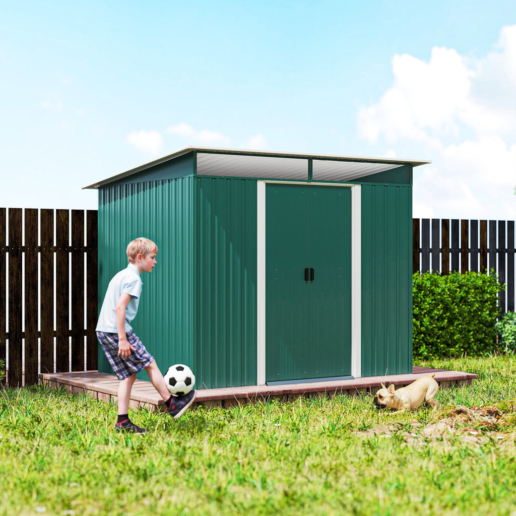 8.5 x 6ft Metal Shed with Lightsky Panels, Garden Storage Tool House with Double Doors for Garden, Patio and Lawn Outsunny