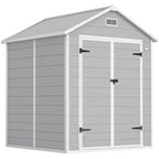 6 x 5ft Garden Shed, Plastic Shed with Floor, Window, Lockable Doors and Vents, Wood Effect Resin Tool Shed for Outdoor Patio Outsunny