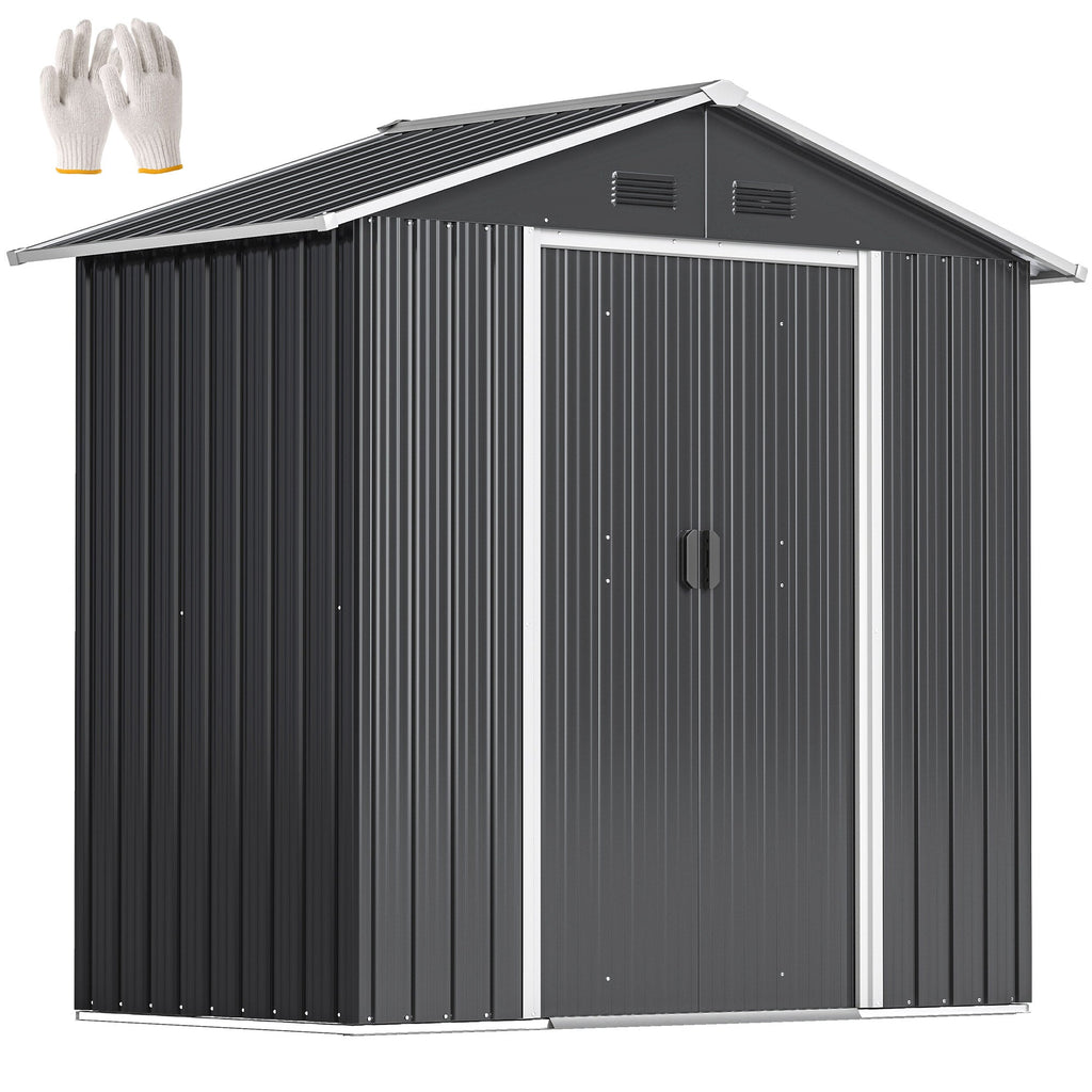 6.5x3.5ft Metal Garden Storage Shed for Outdoor Tool Storage with Double Sliding Doors and 4 Vents Outsunny