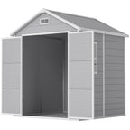 6 x 5ft Garden Shed, Plastic Shed with Floor, Window, Lockable Doors and Vents, Wood Effect Resin Tool Shed for Outdoor Patio Outsunny
