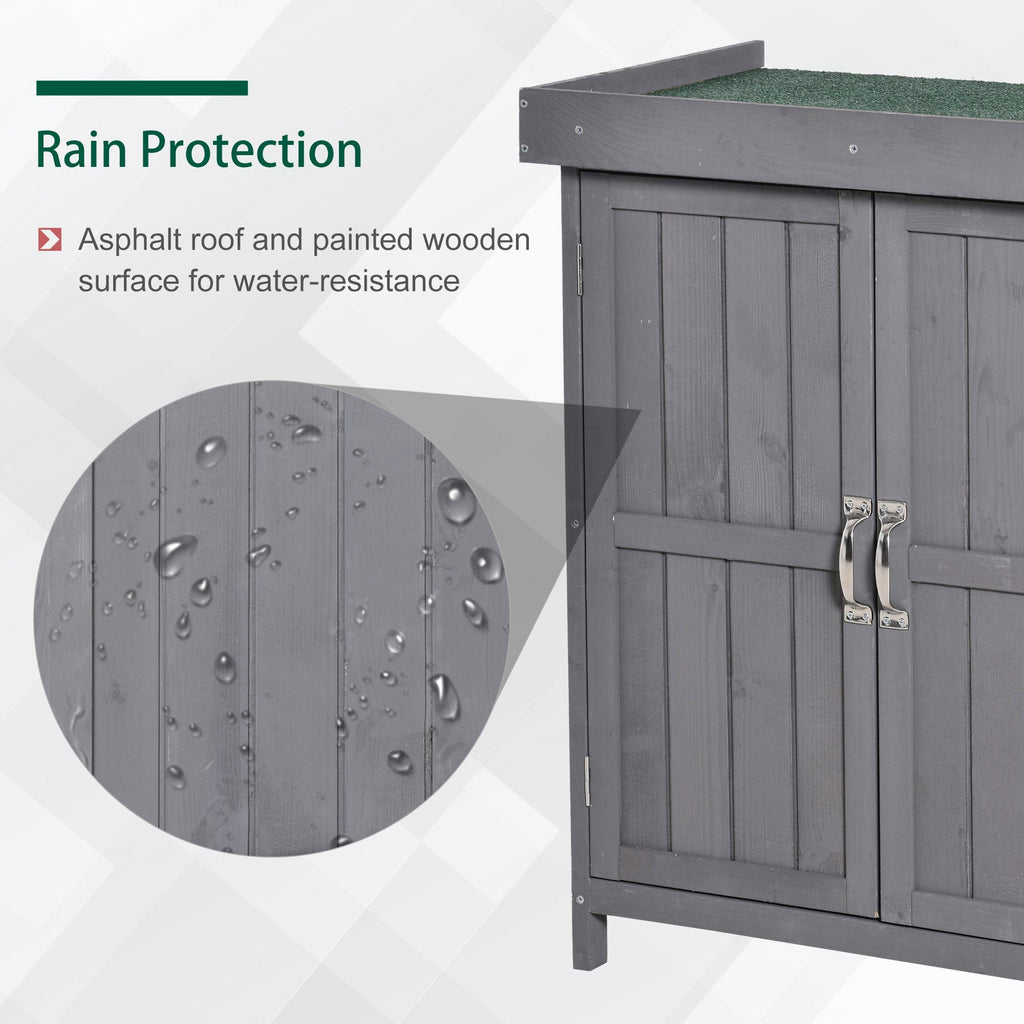 Small Shed, Wooden Garden Shed with Openable Hinged Roof and Removable Shelf, Outdoor Tool Storage Cabinet Chest with Double Doors, 74 x 43 x 88 cm Outsunny