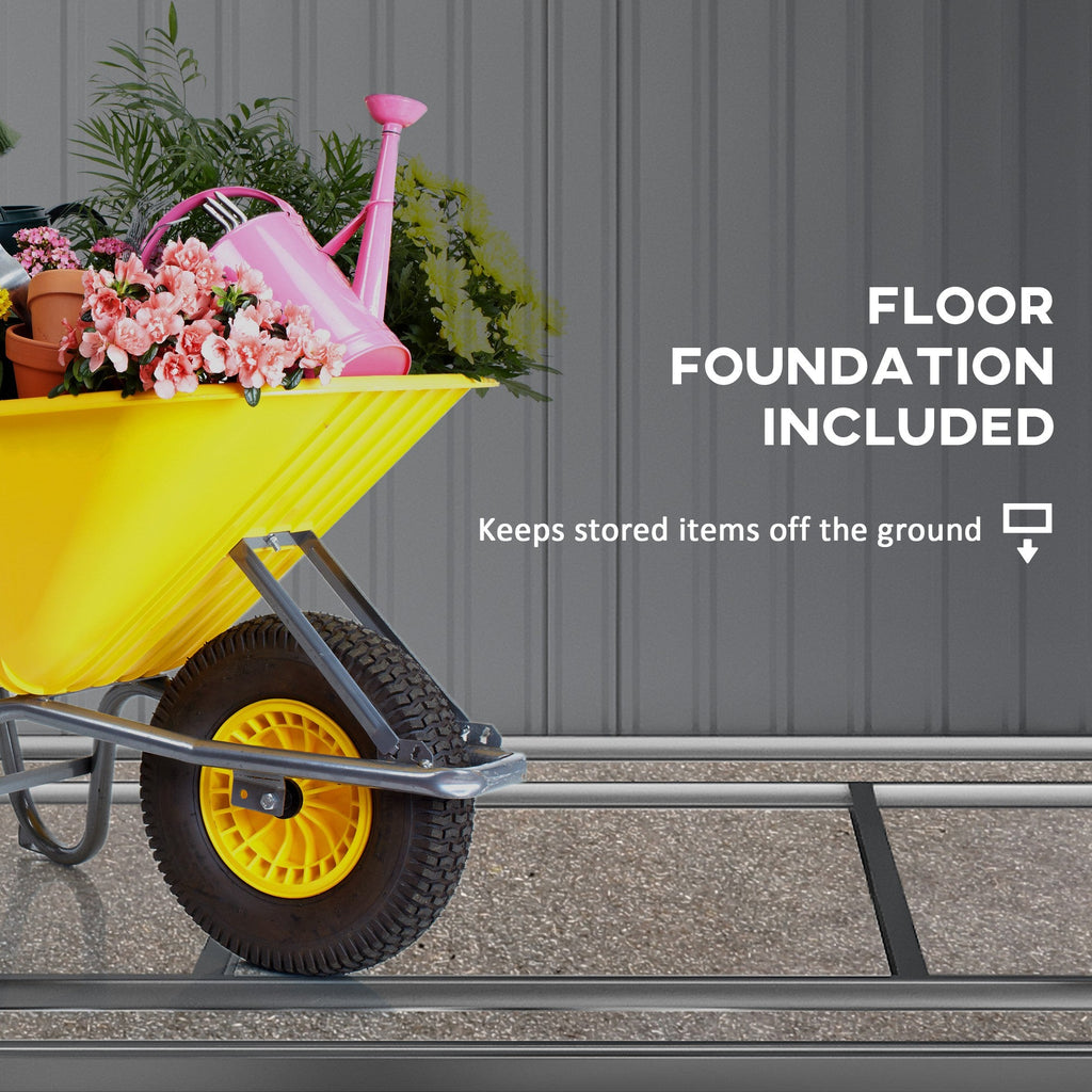 6.5 x 4FT Galvanised Metal Shed with Foundation Kit, Lockable Tool Garden Shed with Double Sliding Doors, Vents Outsunny