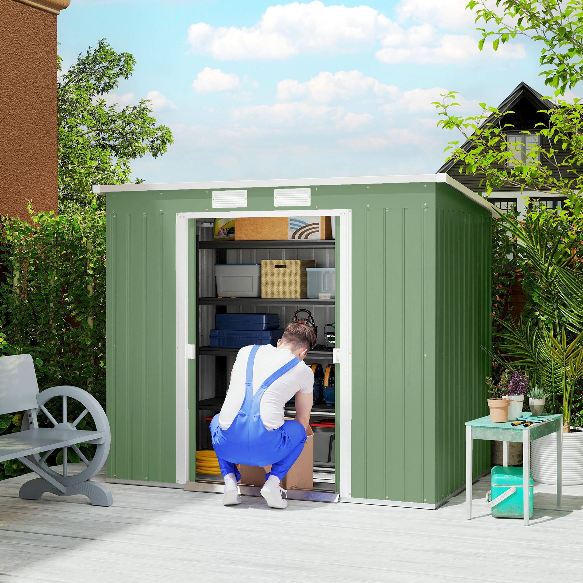 7 x 4ft Galvanised Steel Garden Shed, with Foundation Kit Outsunny