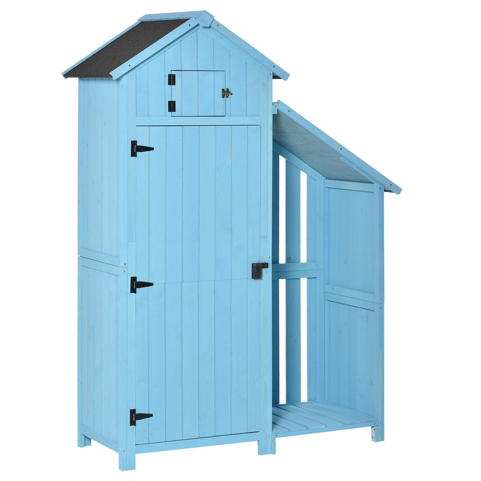 Wooden Shed, Garden Storage Cabinet with Log Store, Waterproof Asphalt Roof and Lockable Door, Narrow Tool Organizer, 130 x 55 x 180 cm Outsunny
