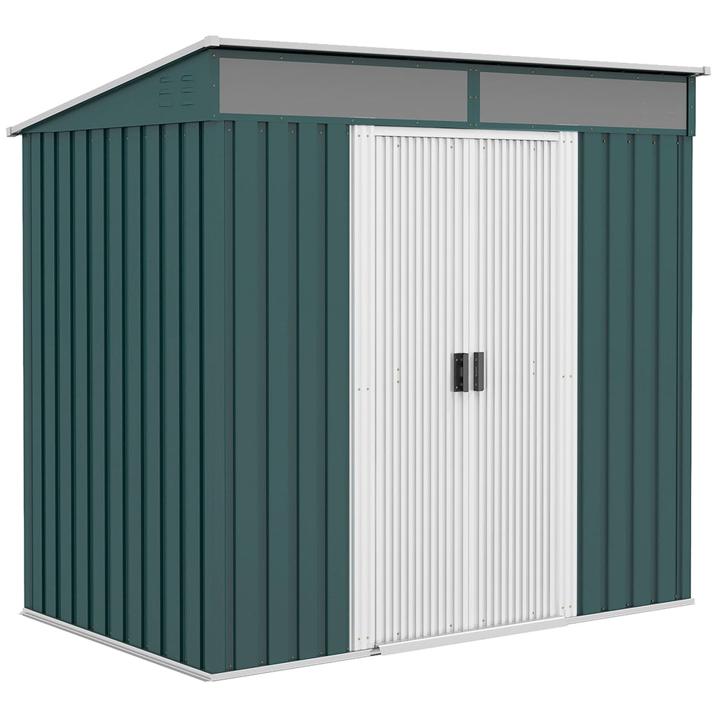 6.5 x 4FT Galvanised Metal Shed with Foundation Kit, Lockable Tool Garden Shed with Double Sliding Doors, Vents Outsunny