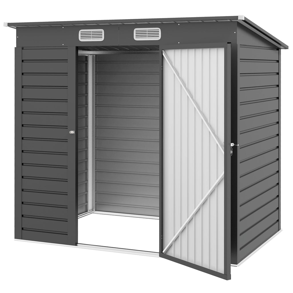 4 x 6ft Galvanised Metal Garden Shed, with Locking Door - Grey Outsunny