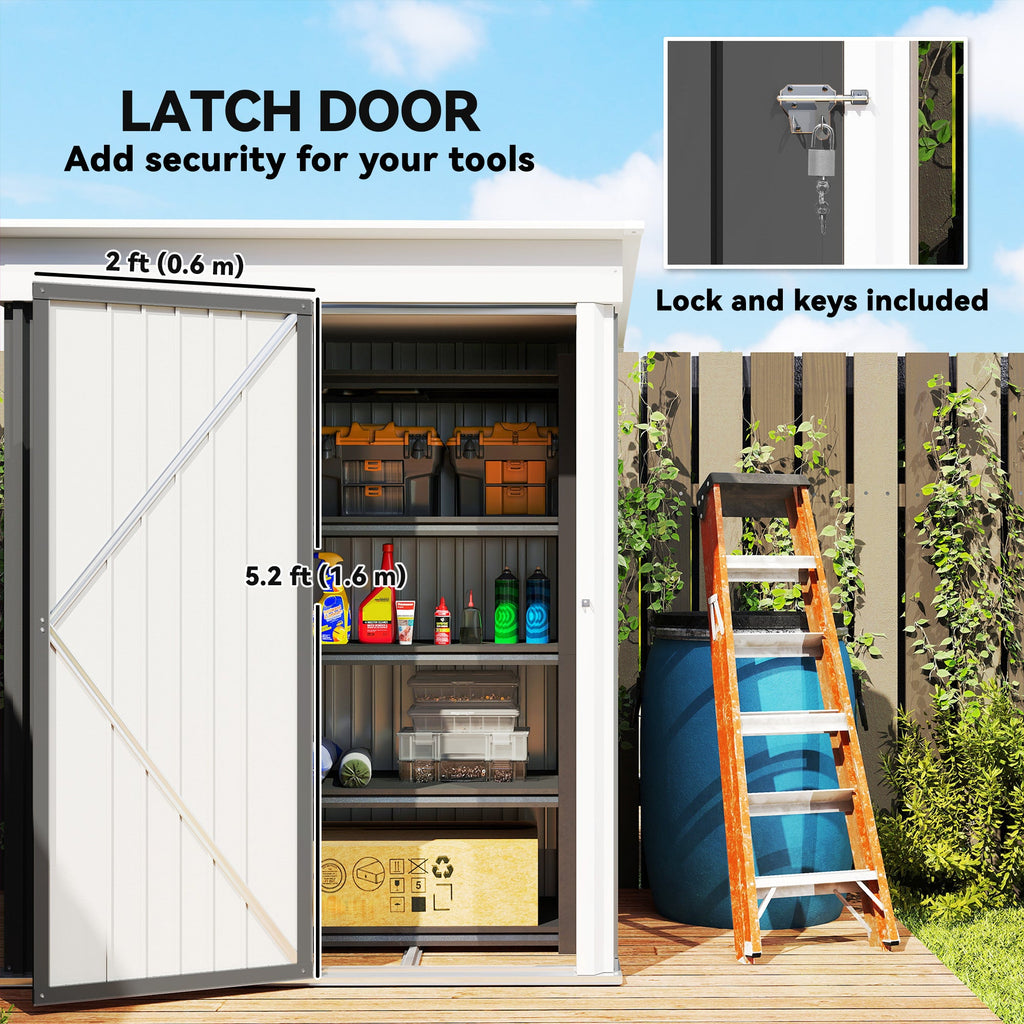 Metal Garden Shed, Outdoor Lean-to Shed for Tool Motor Bike, with Adjustable Shelf, Lock, Gloves, 5'x3'x6' Outsunny