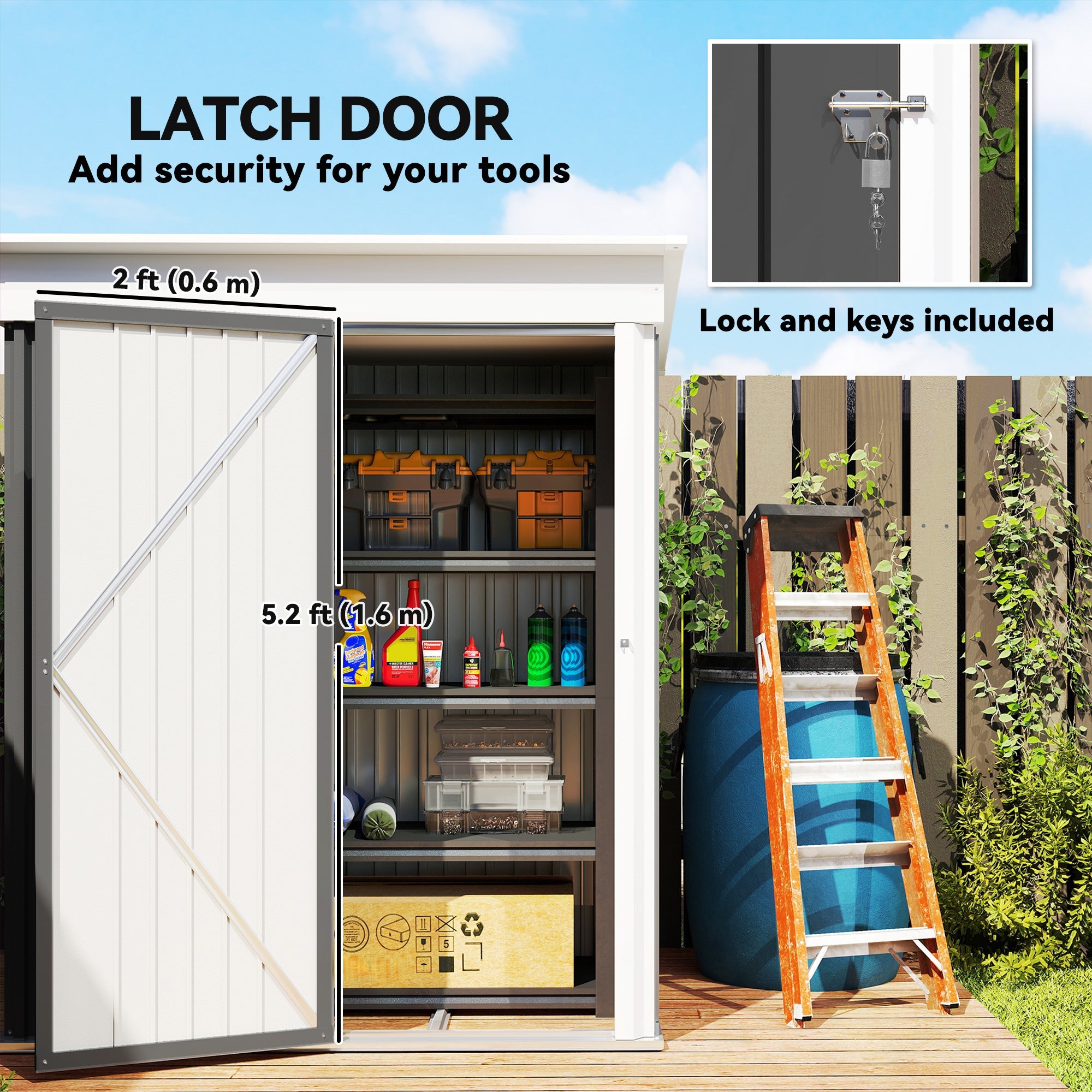 Metal Garden Shed, Outdoor Lean-to Shed for Tool Motor Bike, with Adjustable Shelf, Lock, Gloves, 5'x3'x6' Outsunny
