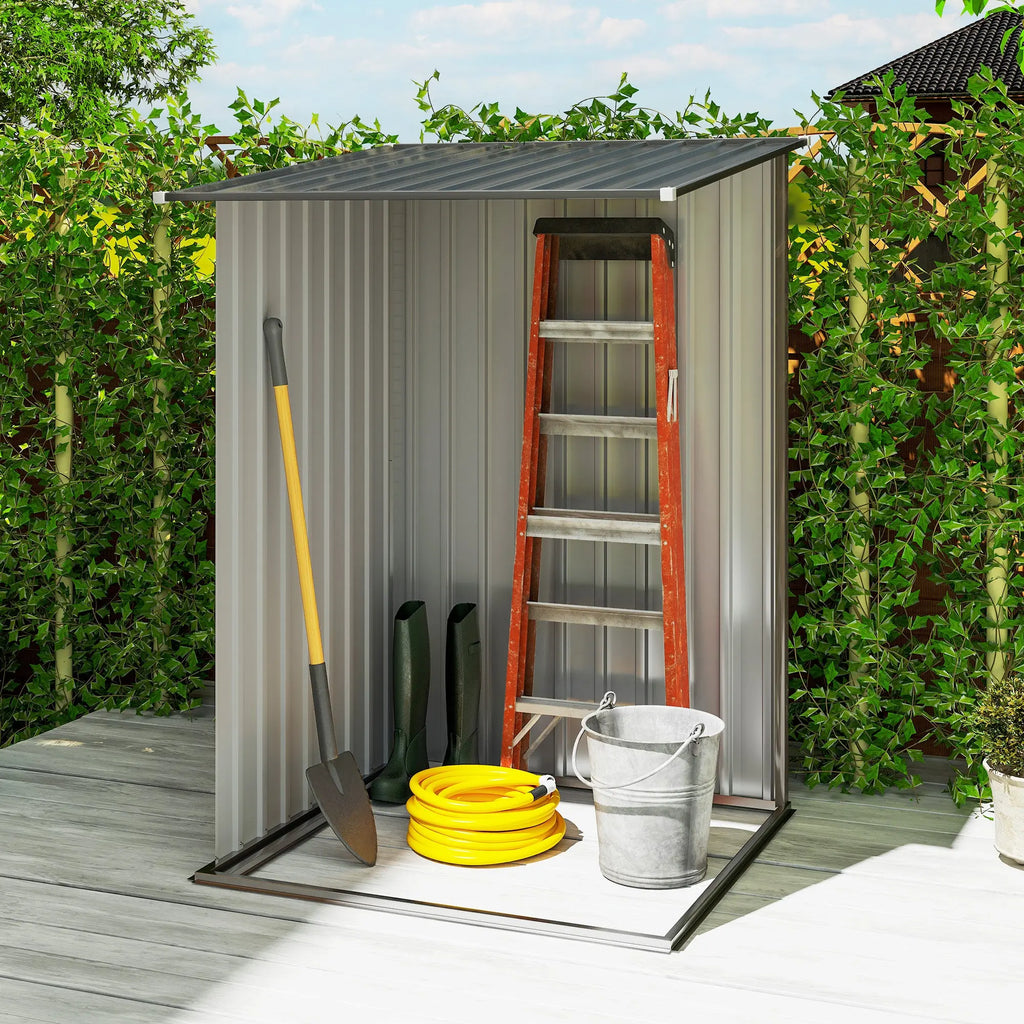 Small Metal Garden Shed 3.3 x 3.4 Lean To Steel Garden Shed with Locking Door, Brown Outsunny