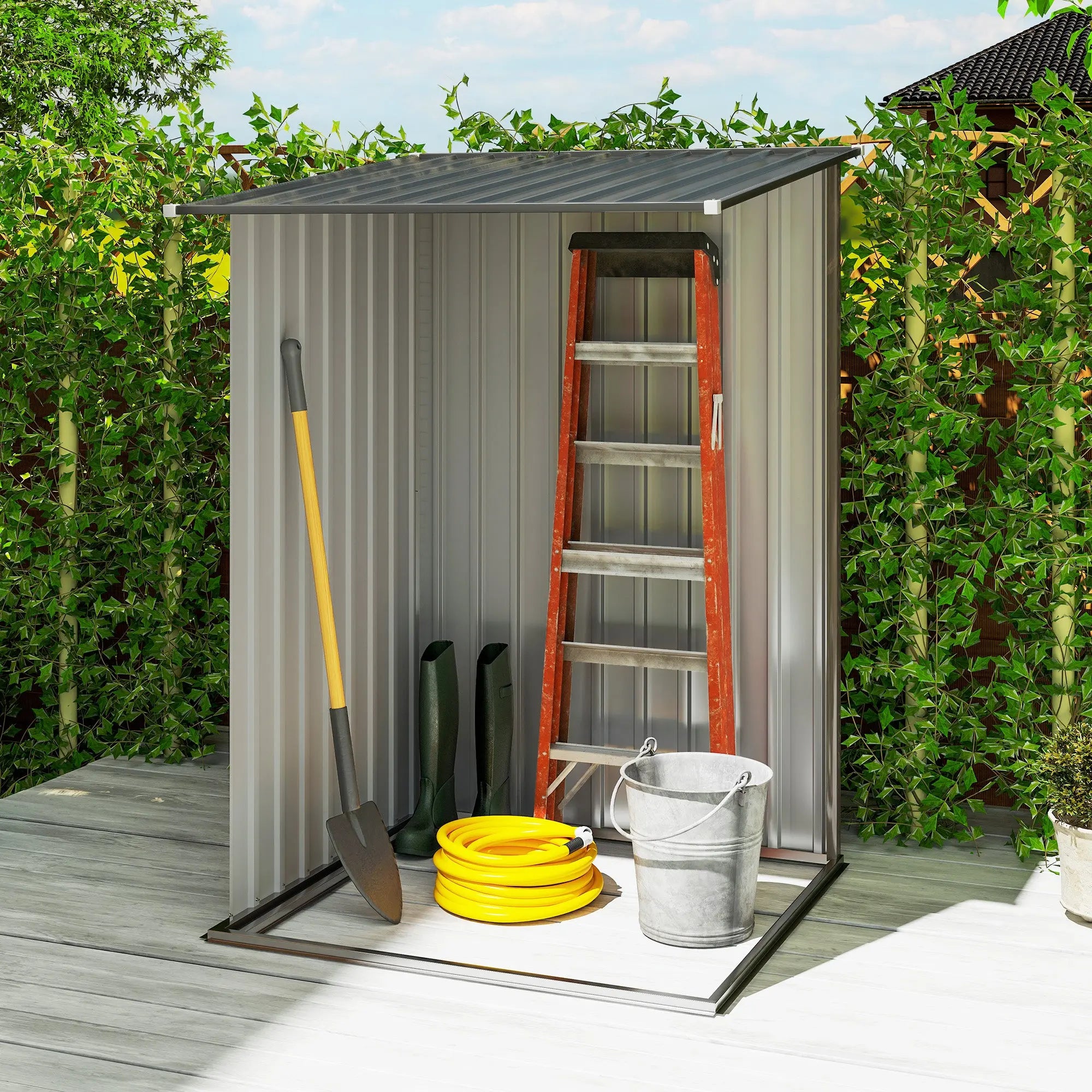 Small Metal Garden Shed 3.3 x 3.4 Lean To Steel Garden Shed with Locking Door, Brown Outsunny