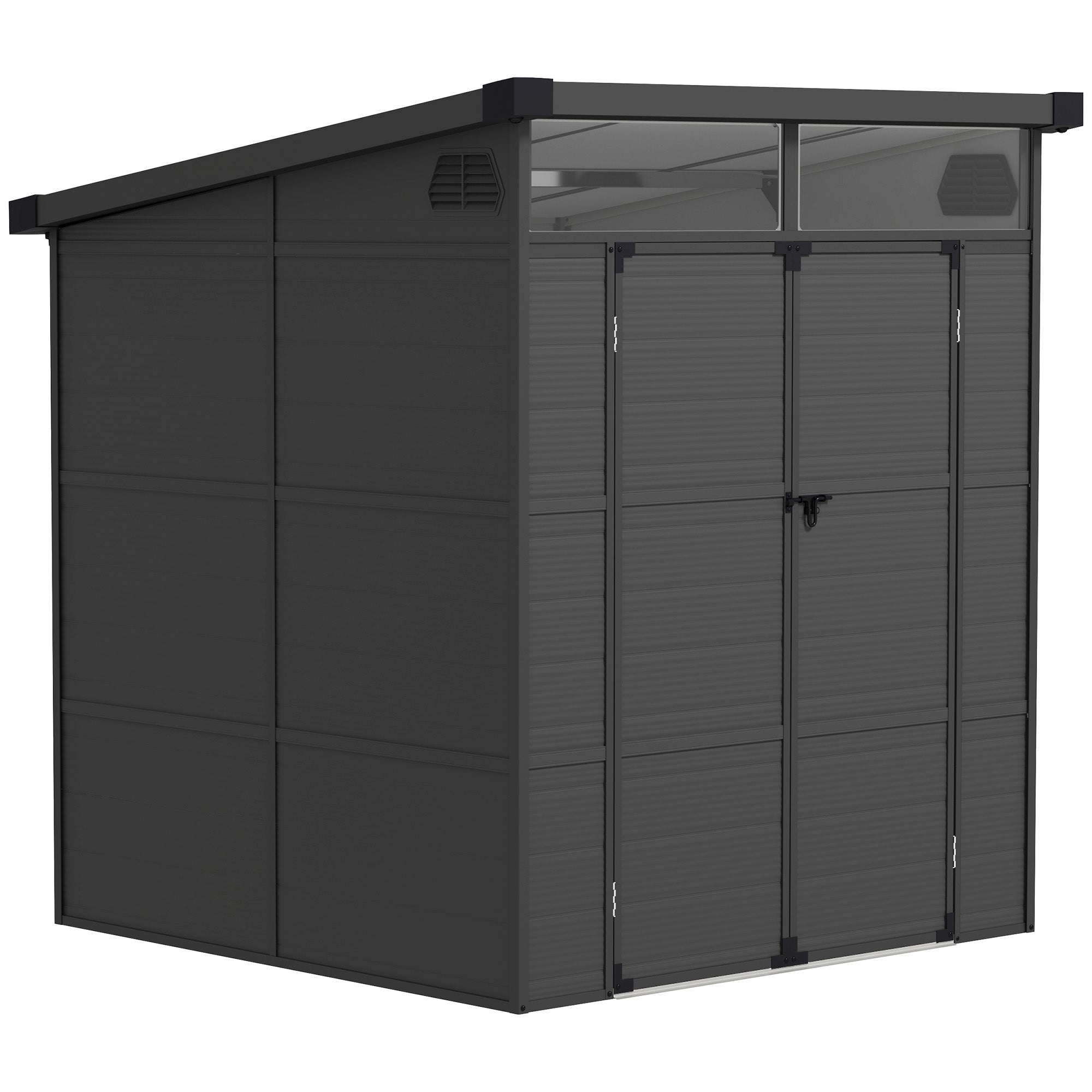 6 x 6ft Outdoor Storage Shed, Plastic Garden Shed with Windows and Air Vents, Outdoor Resin Tool Shed with Latch Doors for Garden, Deck Outsunny